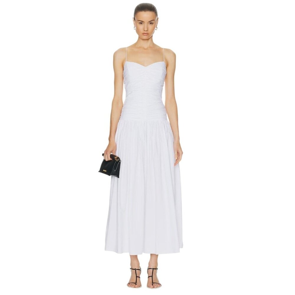 Matteau White Ruched Bodice Midi Dress